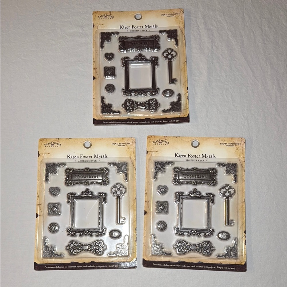 Karen Foster Design Nickel Metal Heirlooms Scrapbooking Adhesives Set of 3 NWT